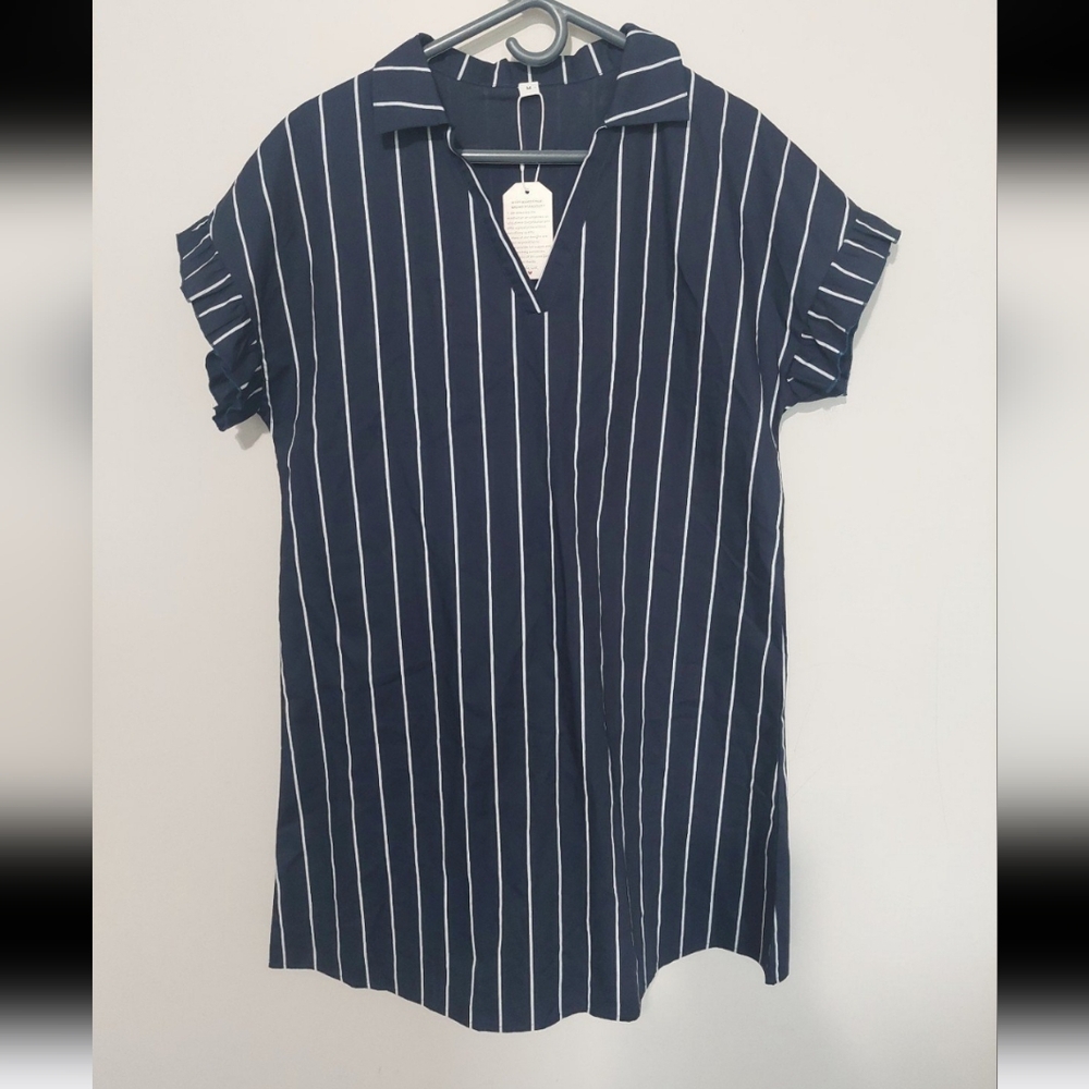 New Made with Love Shirtdress Navy White Pinstriped Womans Sailorcore